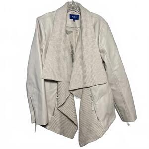 Apt 9 Faux Leather Moto Jacket Knit Waterfall Collar In Cream Size XL